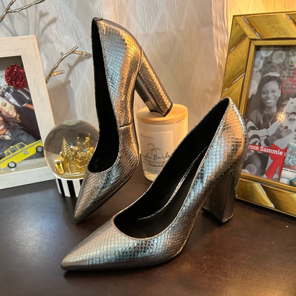 Mark Fisher metallic silver block heels